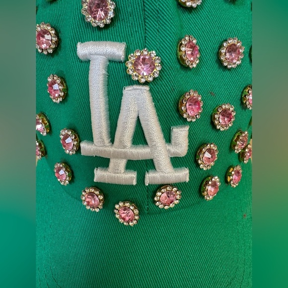 Custom LA Cap. New. Handmade. Green with pink stones. main image 6